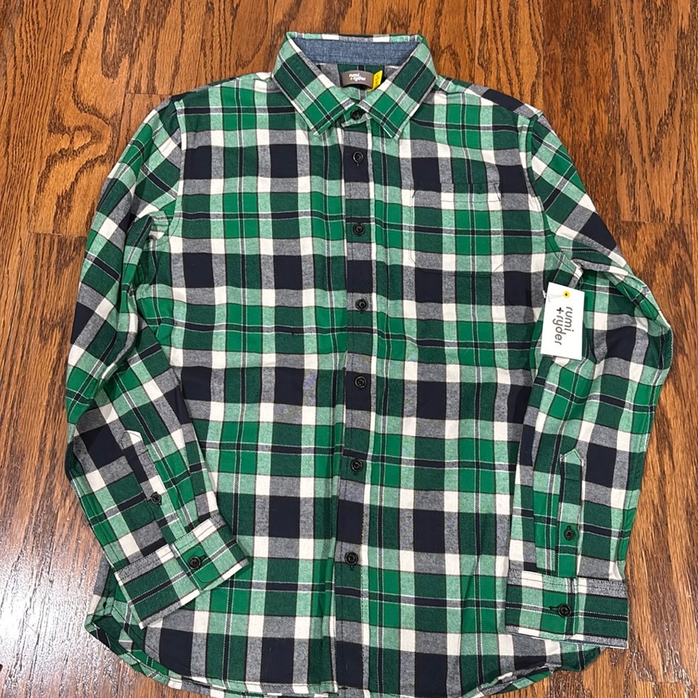 Rumi+Ryder, Boys, Long Sleeve Button Down, Size L, Green Plaid, NWT